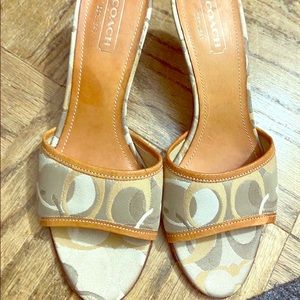Womens Coach Beige and TAN  Heel Slide Sandals
